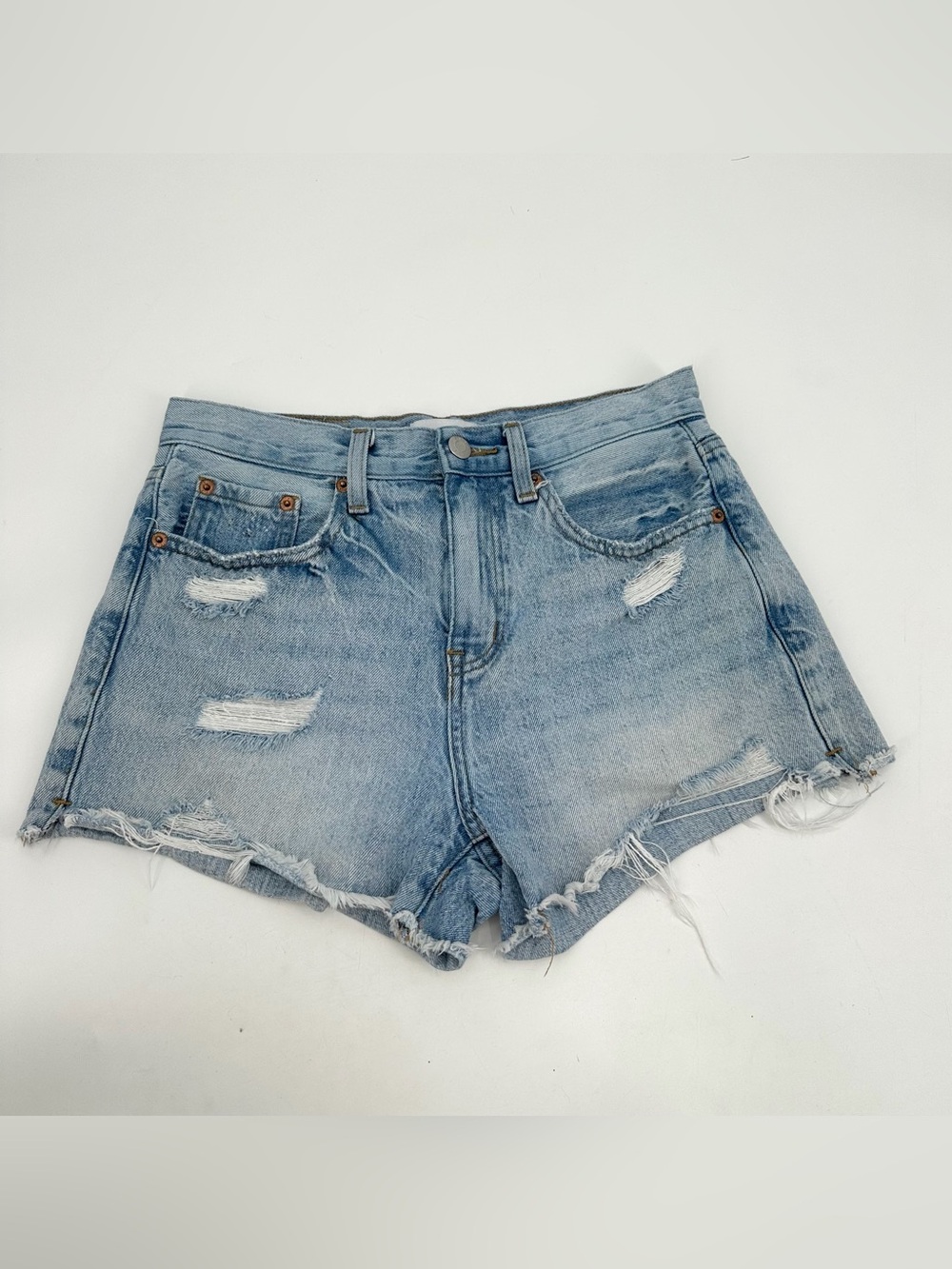 PISTOLA Jean Shorts Womens 25 Distressed Denim Raw Fray Hem Cutoff Destroyed